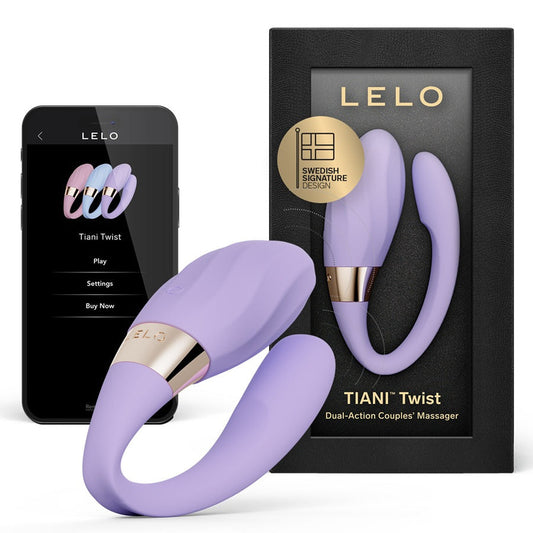 Lelo Tiani Twist Dual-Action Couples Massager Silicone Waterproof App Controlled packaging on a white background