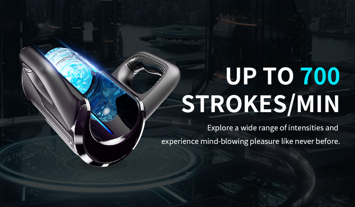 Product with text indicating up to 700 strokes per minute on a dark background