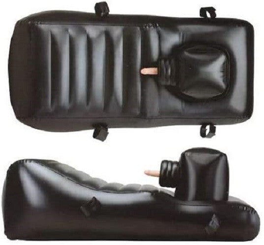 Black inflatable seat with pump on a white background