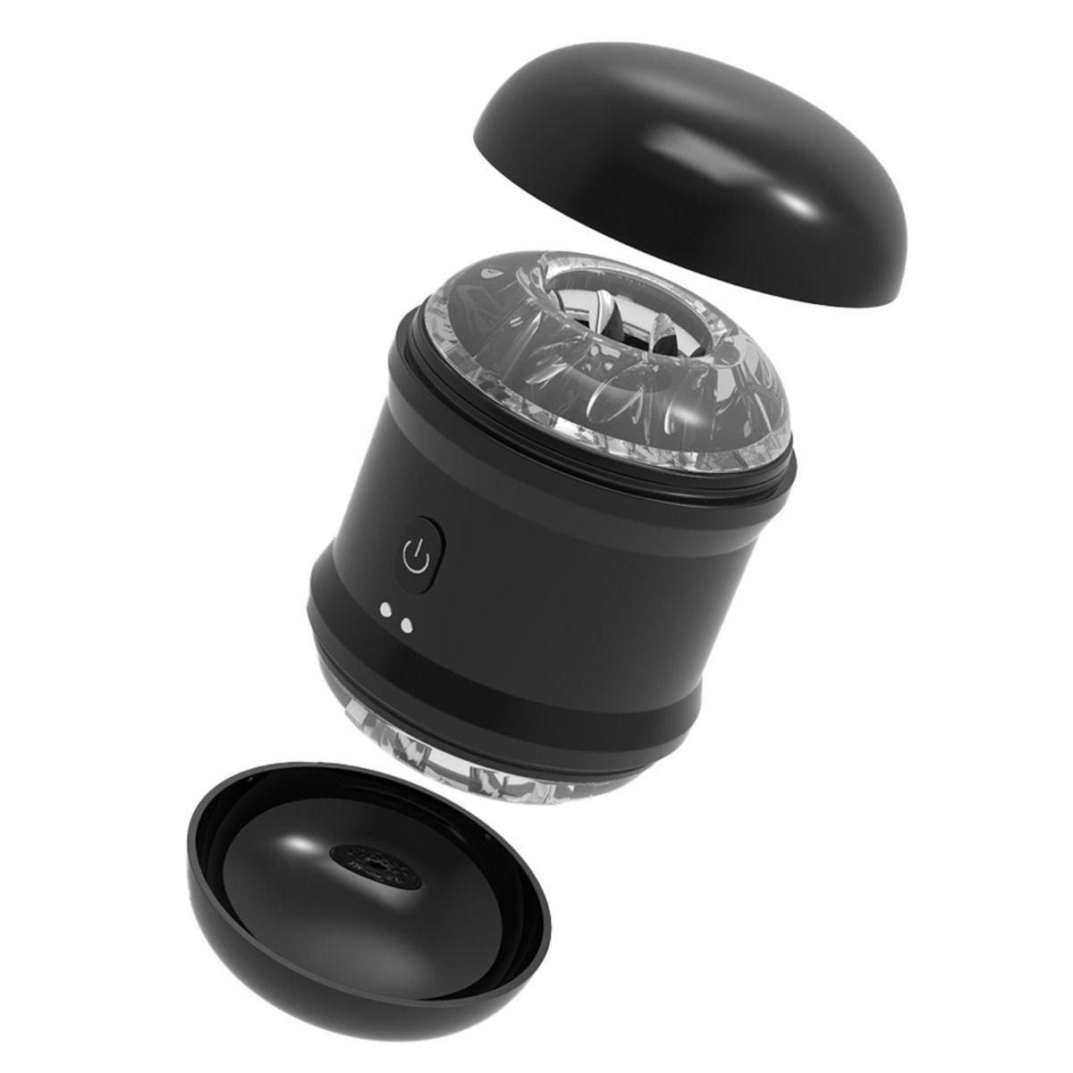 Black electronic device with a clear top cover on a white background