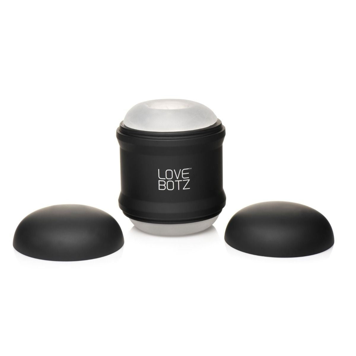 Black container with silver lid and 'LOVE BOTZ' branding on a white background