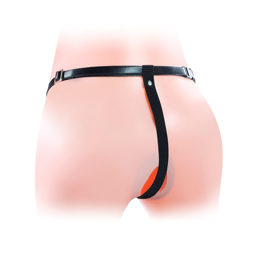 Black leather thong on a white background