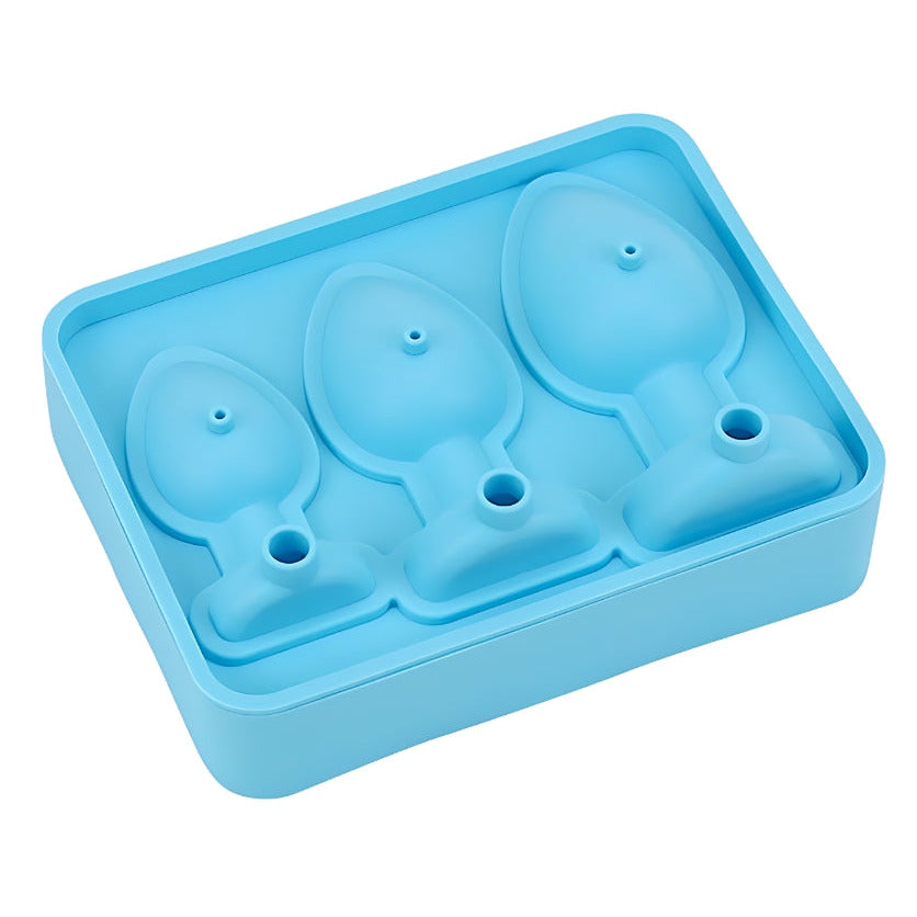 Blue silicone mold with anal plug shapes on a white background