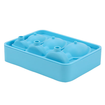 Blue silicone ice cube tray on a white background