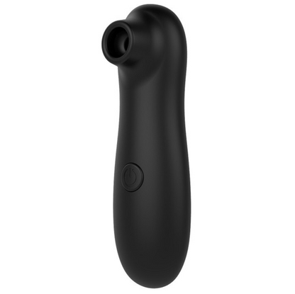 Black handheld clitoral sucker vibrator with a button on a white background