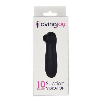 Black suction cup vibrator in packaging with 'lovingjoy' branding on a white background