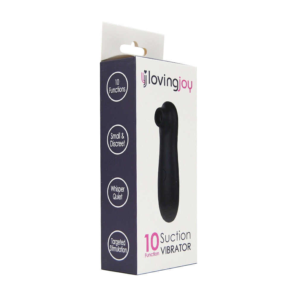 Box of a 10-function suction vibrator by loving joy on a white background