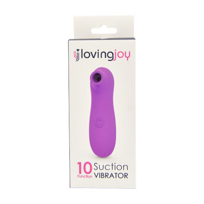 Purple suction vibrator packaging with 'loving joy' branding on a white background