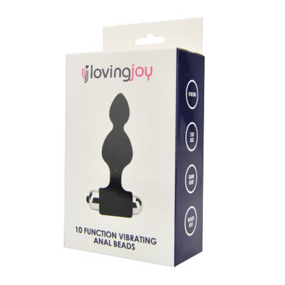 Loving Joy 10-function vibrating anal beads packaging on a white background