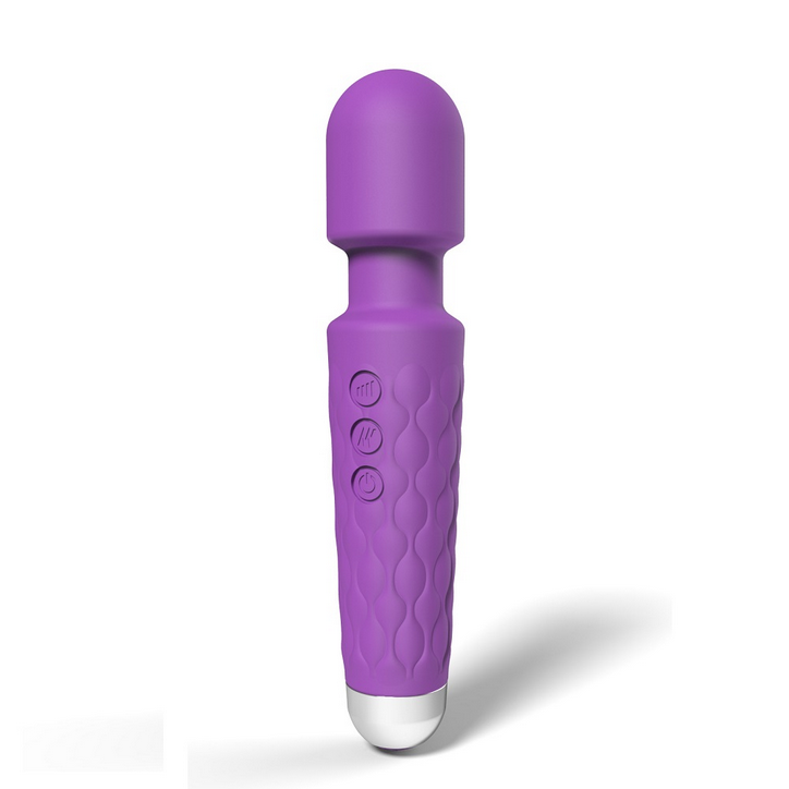 Purple electronic vibrator with a textured grip on a white background