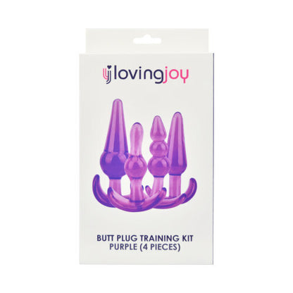 Purple butt plug training kit packaging with 'loving joy' branding on a white background