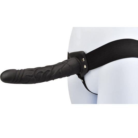 Loving Joy 9 Inch Hollow Pegging Strap-On Black Penis Extender on a white background