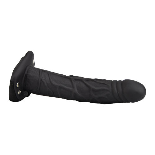 Loving Joy 9 Inch Hollow Pegging Strap-On Black Penis Extender on a white background