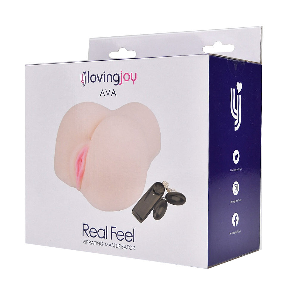 LovingJoy Ava Real Feel Vibrating Masturbator packaging on a white background