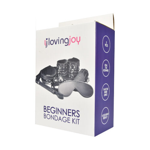 Loving Joy Beginners 8 Piece Bondage BDSM Restraint Kit Black on a white background