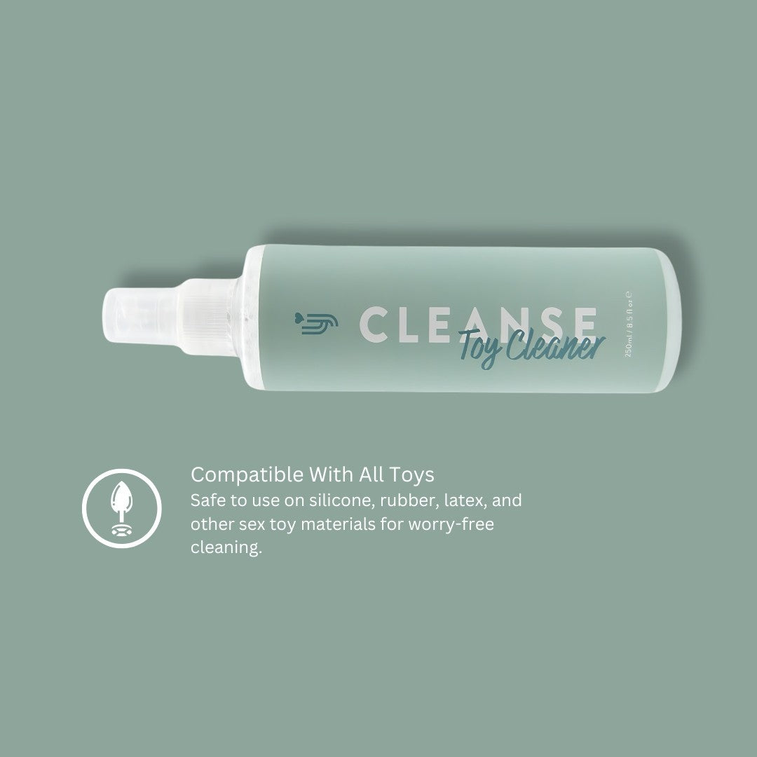 Toy cleaner bottle with text on a green background
