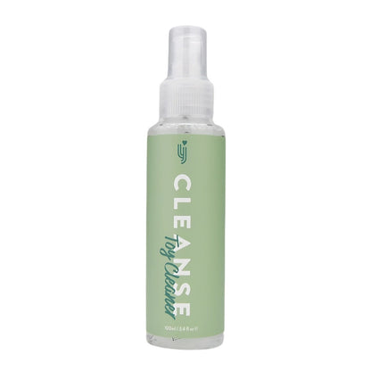 Green spray bottle labeled 'CLEANSE' on a white background
