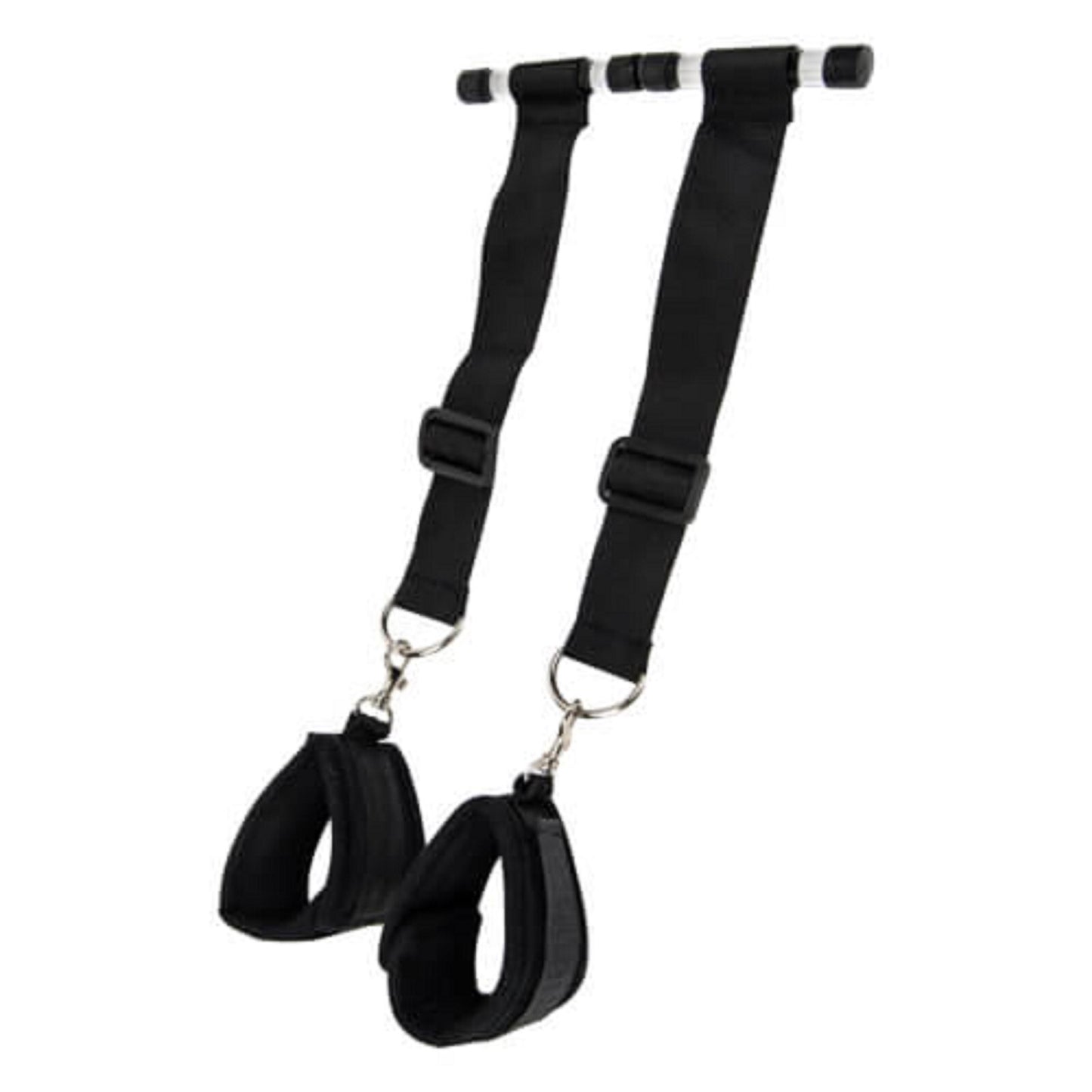 Black restraints with attachments on a white background