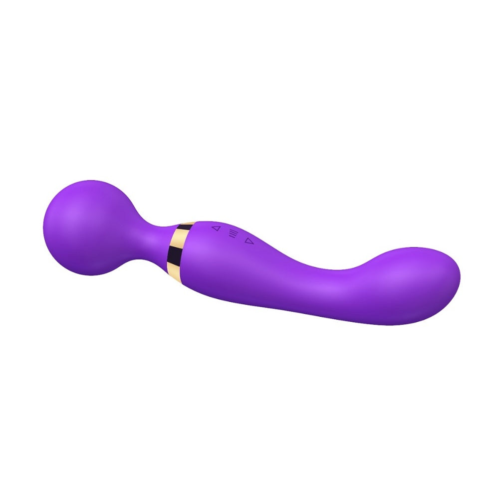 Purple sex toy with a gold accent on a white background