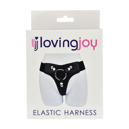 Black elastic harness on a white package with 'loving joy' branding.