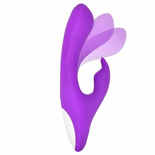 Purple and white silicone rabbit vibrator on a white background