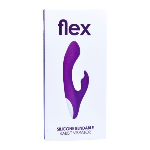 Box of a silicone bendable rabbit vibrator with 'flex' branding on a white background