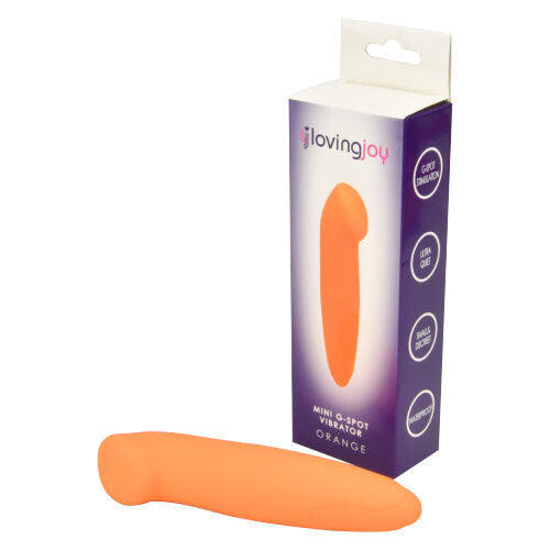 Orange G-Spot vibrator with 'lovingjoy' packaging on a white background