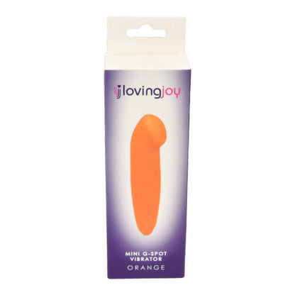 Orange mini G-spot vibrator packaging with 'loving joy' branding on a white background