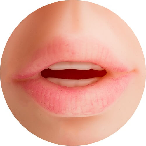 Close-up of a person's lips with a white background