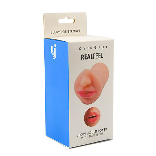 Product packaging for 'Blow Job Stroker' by LovingJoy on a white background