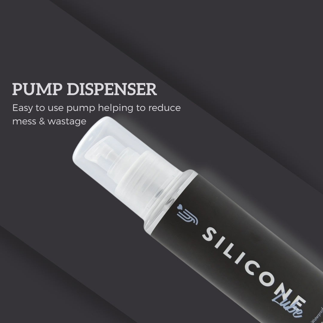 Pump dispenser with silicone logo on a dark background