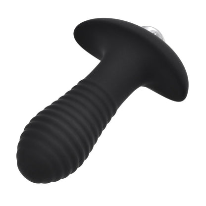 Black textured anal plug on a white background