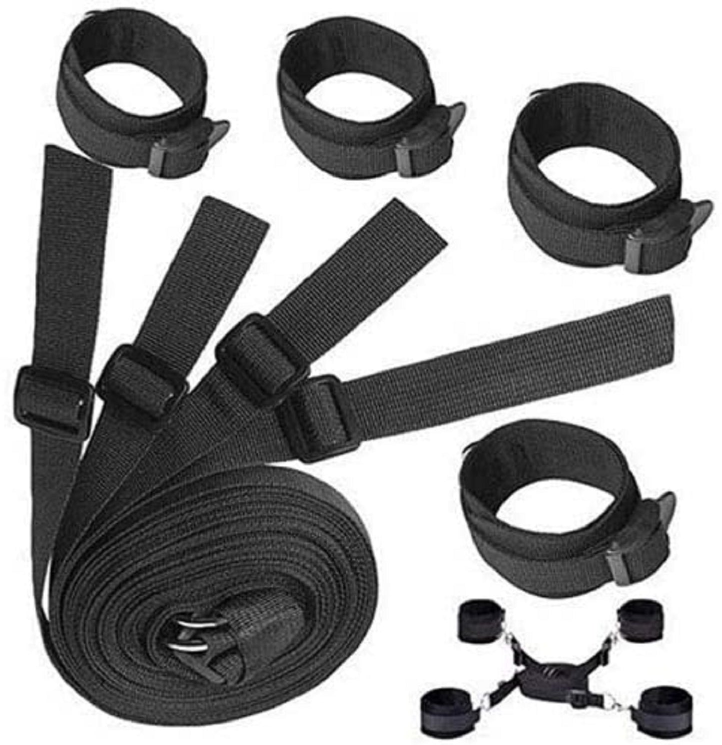 Set of black bondage straps on a white background