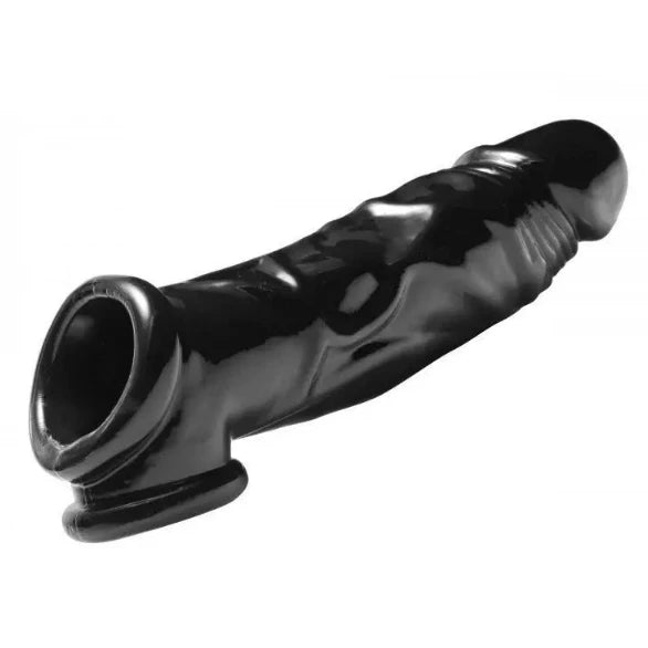 Black large penis extender on a white background
