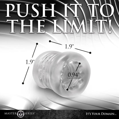 Product with measurements and promotional text 'Push It to the Limit!' on a blurred background