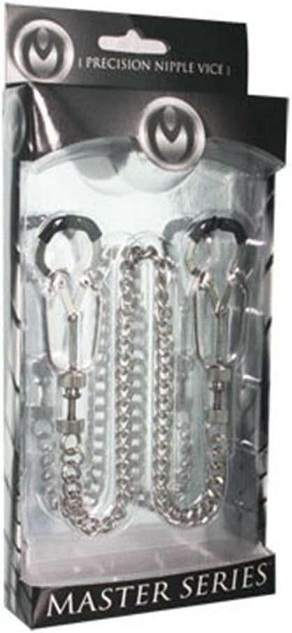 Packaged product with 'Master Series' branding featuring precision nipple vice and chain.