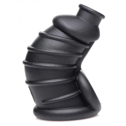 Black silicone chastity sleeve on a white background