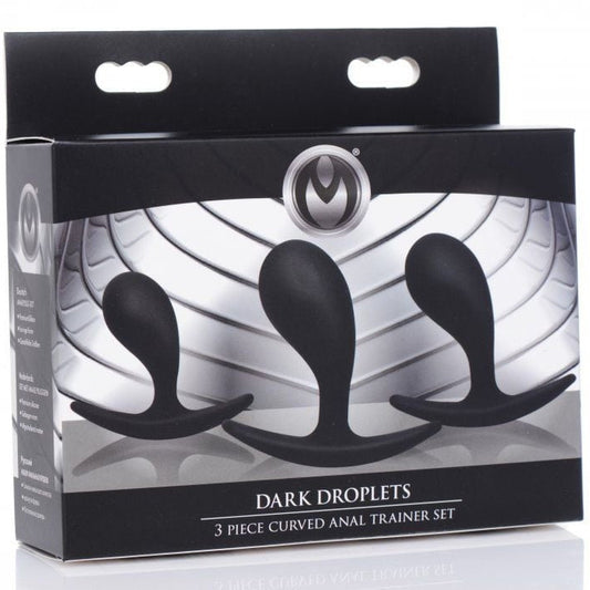 Box of 'Dark Droplets' 3-piece curved anal trainer set on a white background