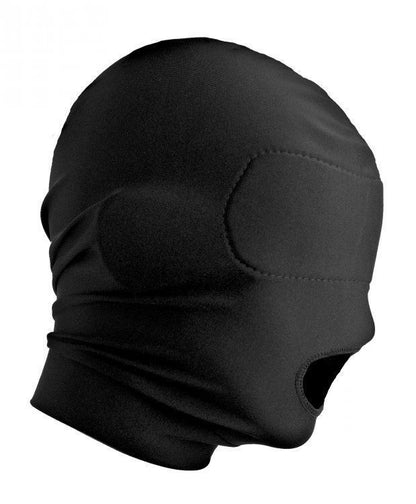 Black balaclava with eye and mouth openings on a white background