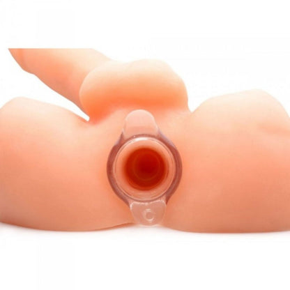 Silicone hollow anal plug in a mannequin with a white background