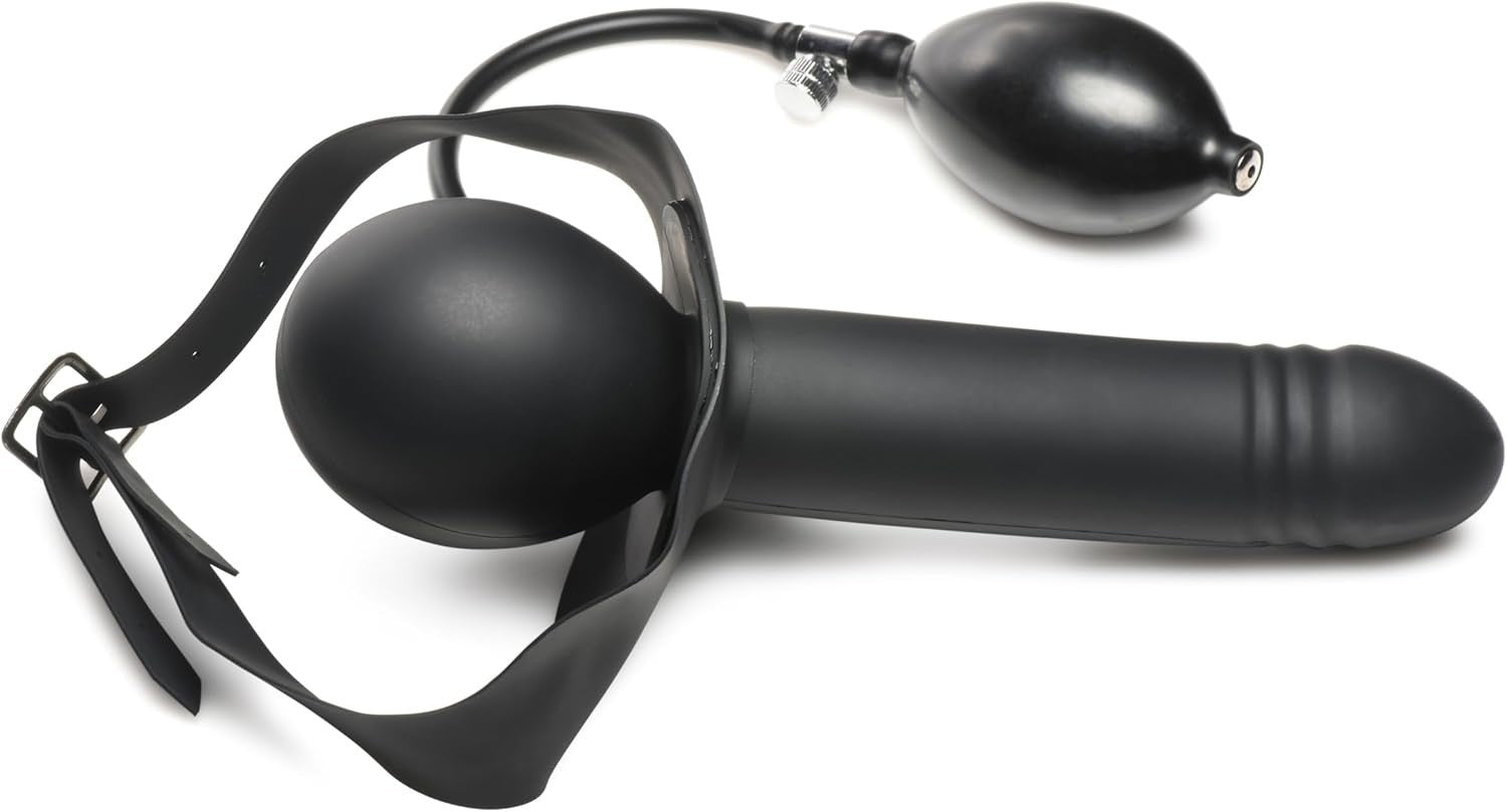Black ball gag with a strap on a white background