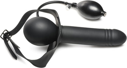 Black ball gag with a strap on a white background