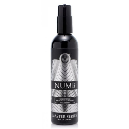 Bottle of Numb Master Series lubricant on a white background