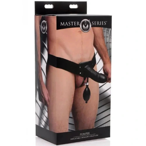 Master Series Pumper Inflatable Hollow 7 Inch Strap On Dildo Penis Silicone Extender