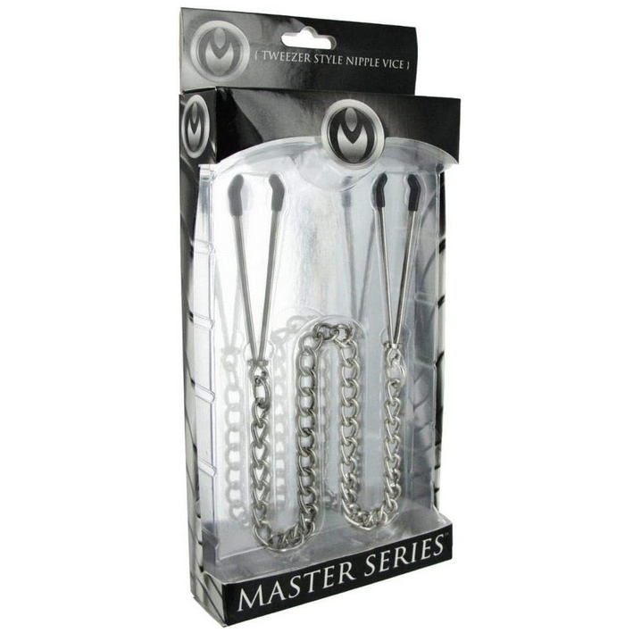 Master Series Reign Tweezer Style Silver Nipple Vice Clamps BDSM Bondage Fetish on a white background