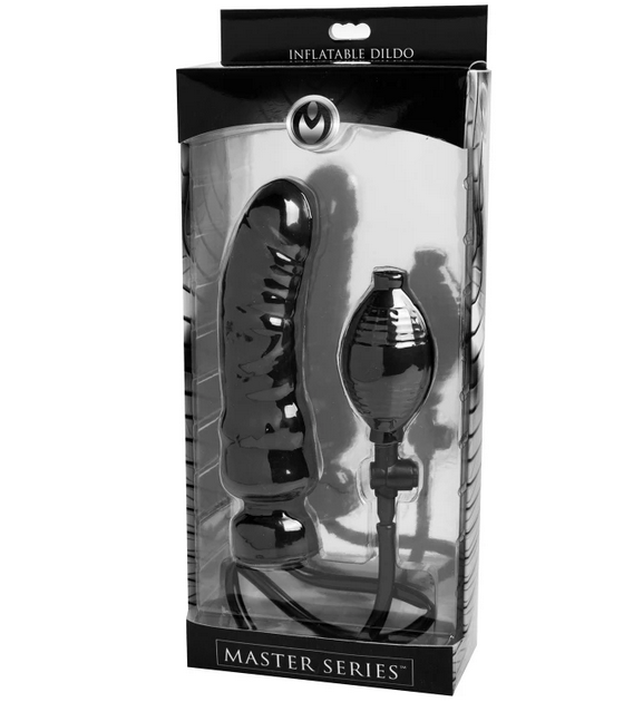 Inflatable dildo packaging with 'Master Series' branding on a white background