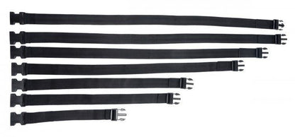 Set of black bondage straps on a white background