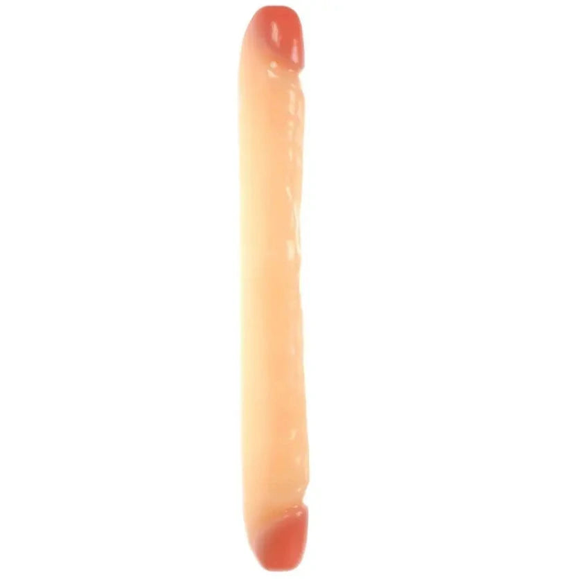 Long, thin, double penetration dildo with rounded ends on a white background