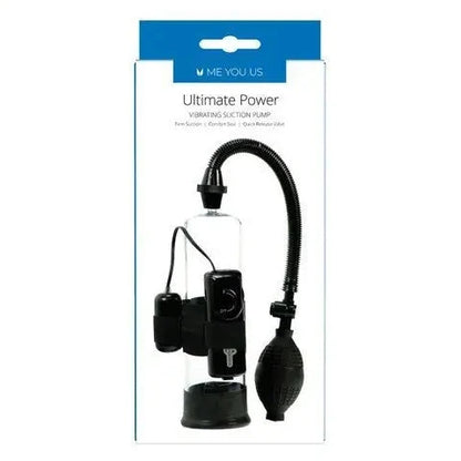 Black vibrating suction penis pump in packaging with 'ME YOU US' branding on a white background