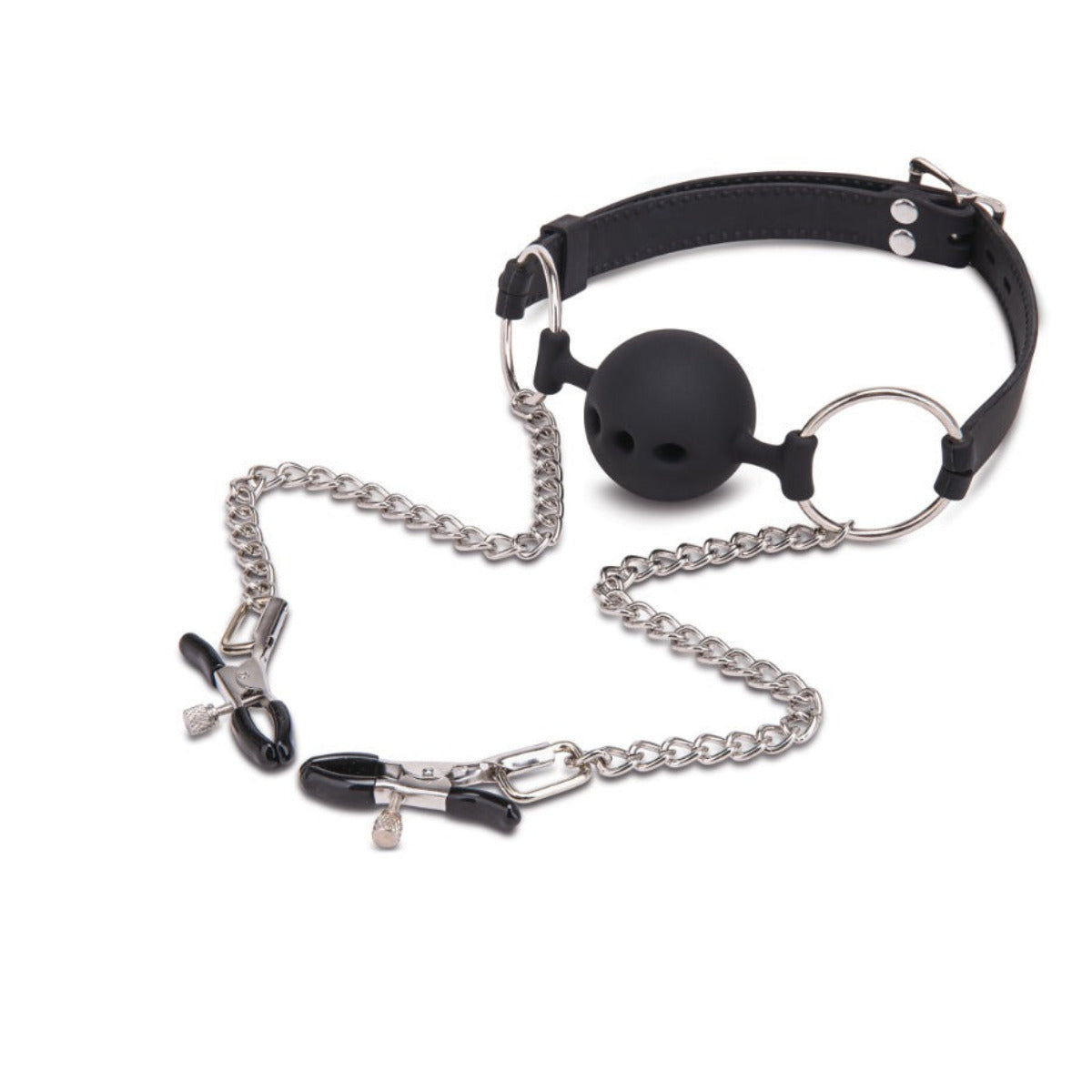 Me You US Silicone Ball Gag with Clamps White Background